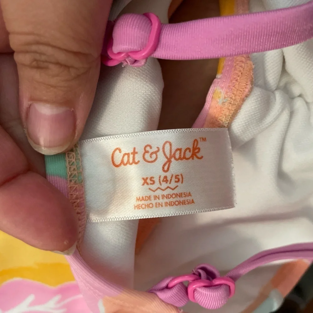 Cat & Jack Kids Swim One Piece - Pink and White with yellow size XS 4/5